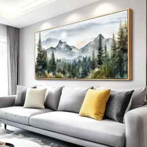 MHARTK66 Wood Framed Wall Art For Living Room Large Wall Decor For Office Bedroom Pictures Abstract Mountain Forest Landscapes Ink Canvas Prints Painting Artwork Modern Stretched and Framed Poster