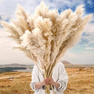Tigeen 70 Pcs 40 Inch Tall Pampas Grass Stems Beige Fluffy Natural Dried Pampas Grass Floral Decor, Bouquet for Floor Vase, Wedding Floral Arrangements, Party, Farmhouse, Boho Home Decor