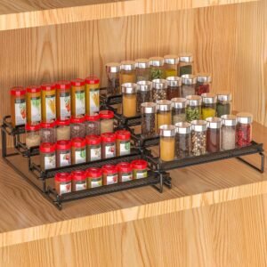 4 Tier Spice Rack Organizer for Cabinet, Black (2 PCS S&L) Seasoning Organizer Rack for Inside Cabinets, Countertop, Pantry Storage