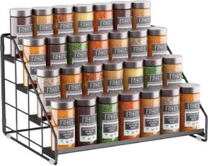 Spice Rack Organizer for Cabinet, 4 Tiered Spice Rack Organizer, Tiered Adjustable Spice Shelf for Kitchen Countertop Organization, Bright Black