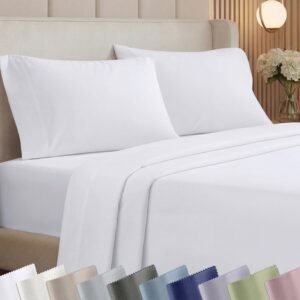 California Design Den King Size Sheets Set – 1000 Thread Count Sateen, Thick and Natural 100% Cotton King Bed Sheets, Deep Pockets, Durable Bedding Set – White