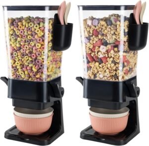 Osacoe Cereal Dispenser Countertop Black 2 Pack with Bowls Spoons Cutlery Box,5.5 QT Dry Food Dispenser Snack Organizer Containers Storage for Pantry Kitchen Organization Oatmeal Nut Granola Candy