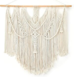 Mkono Macrame Wall Hanging Boho Home Decor Chic Woven Decoration for Bedroom Living Room Apartment Dorm Gallery Perfect Handmade Christmas Gift Ideas, 1 Pack, Large Size, 36″x35″