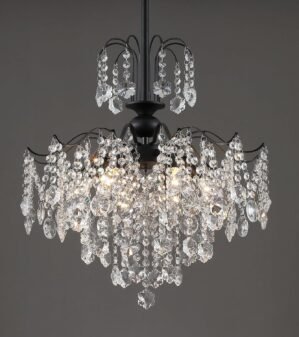 Q&S Crystal Chandelier for Dining Room,Modern Black Crystal Pendant Light,6 Lights for Kitchen Island Entryway Bathroom Office Bar UL Listed