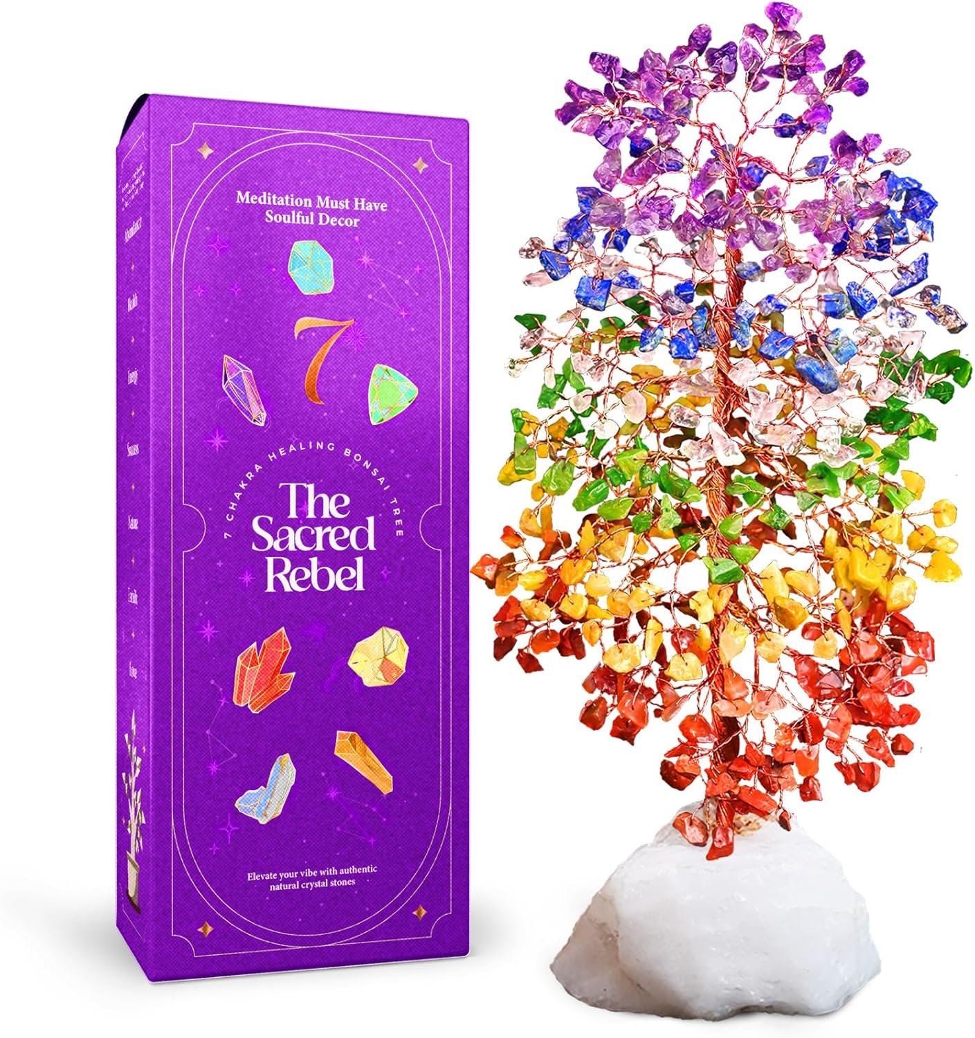 Chakra Tree – Birthday Unique Gifts for Women & Men – Handmade Spiritual Décor for Home & Office – Meditation, Chakra Healing, Positive Energy – Feng Shui Gift – 300 Crystals