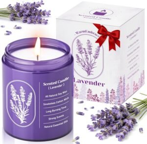 WarmEmbrace Lavender Scented Candles for Women, 7.5 oz Highly -Scented Soy Candle for Home Scented, Birthday Mothers Day Gifts for Mom, Housewarming Gift