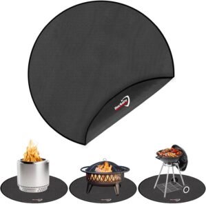 DocSafe 48″ Round Fire Pit Mat, 4-Layer Fireproof Under Grill Mat Heat Insulated Indoor Fireplace Pad Protector for Decks,Patios,Grass,Solo Stove Bonfire, Reusable Oil-Proof and Waterproof, Black