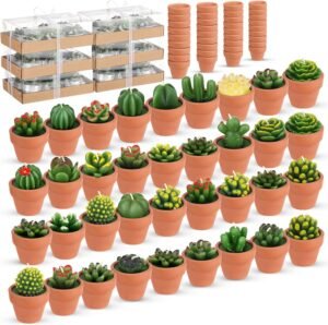 Shihanee 36 Pcs Succulent Cactus Tealight Candles with Mini Terracotta Pots, Spring Decor, Fiesta Cinco De Mayo Party Decorations, Mexican Party Favors, Baby Shower Wedding Table Decor(Red)