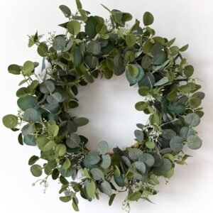 HomeKaren Eucalyptus Wreaths for Front Door 22″, Handmade Green Leaves Wreath for Summer, Spring and All Seasons, Greenery Floral Wreath for Wall and Outside
