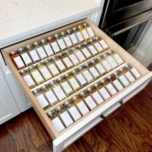 MIUKAA Clear Acrylic Spice Drawer Organizer, 4 Tier- 2 Set Expandable From 13″ to 26″ Drawer Seasoning Organizer, Kitchen Spice Rack Tray for Drawer/Countertop (Jars not included)