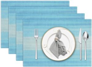 Niviy Placemats, Placemats Set of 4, 12×18 Inch Washable Place Mats Easy to Clean Heat Resistant Table Mats Wipeable Placemat for Holiday Party Kitchen Dining Table Decoration, Blue