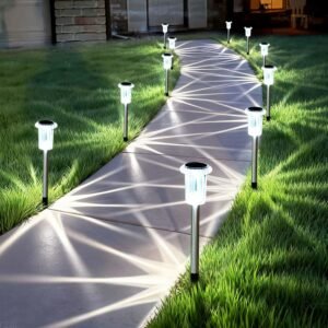 15 Pack Solar Pathway Lights Solar Lights Outdoor, Led Waterproof Yard Walkway Lighting Stainless Steel Garden Stake for Outside, Path, Landscape, Driveway, Backyard (Cold White)
