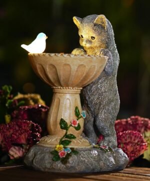 Nacome Solar Cat Statue for Garden Decor: IP44 Weatherproof Resin with Automatic Lighting – No Installation- Outdoor Yard Patio Balcony Art – Birthday Gifts for Bird Lovers Mom Grandma Women