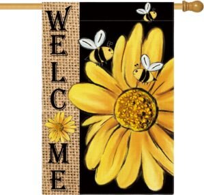AVOIN colorlife Spring Summer Bee Sunflower House Flag 28×40 Inch Double Sided, Welcome Holiday Burlap Yard Outdoor Decoration