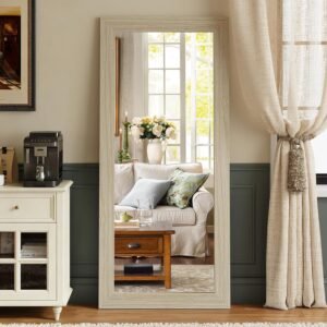 Syndra Modern Full Length Mirror Wood Frame, 65×24” Large Floor Mirror with HD Tempered Glass & Wall Mount, Rectangular Standing Mirror for Bedroom, Living Room, Entryway, Farmhouse(Grey White Oak)
