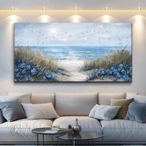 KELIYUAN Wall Art For Living Room Canvas Wall Decor For Bedroom Office Decorations Blue Ocean Wall Painting Sea Wave Pictures Artwork Modern Beach Posters Aesthetic Ready To Hang Home Decor 20″x40″