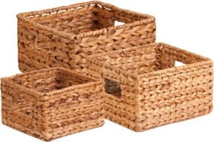 Honey-Can-Do Banana Leaf Storage Baskets –Water Hyacinth Woven Basket, Decorative Baskets for Shelves, Basket for Gifts, Closet, Pantry, and Home Organization, Set of 3, Multi-Size