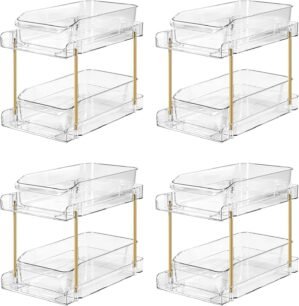LAREKUN4pack 2-Tier Organizer & Storage Unit Stackable Bathroom Cabinet Organizer Pull-Out Kitchen Pantry Organizer & Storage System Suitable for Countertops, Pantries, Kitchens, Bathrooms