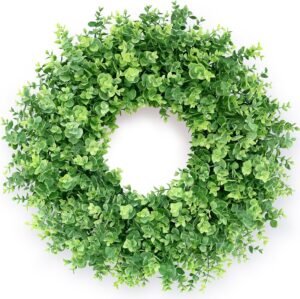 26″ Eucalyptus Wreath for Front Door, Porch, Window – Large Artificial Eucalyptus Leaves Greenery Outdoor Wreath for Home, Farmhouse Decor – Spring, Summer, Fall, All Seasons (Green)