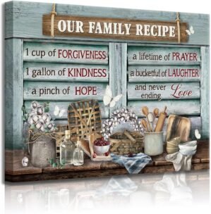 lkjhgf999 Kitchen Canvas Wall Art Retro Rustic Farmhouse Kitchen Pictures Wall Decor Tableware Motivational Farm Kitchen Sign Family Recipe Theme Canvas Prints Artwork for Dining Room Home Decoration