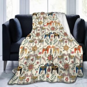 Swedish Dala Horses Throw Blanket Soft Fleece Blanket Men Women Gift for Kids Boys Girls for Party Couch Sofa Bed Deco Blankets 50×40