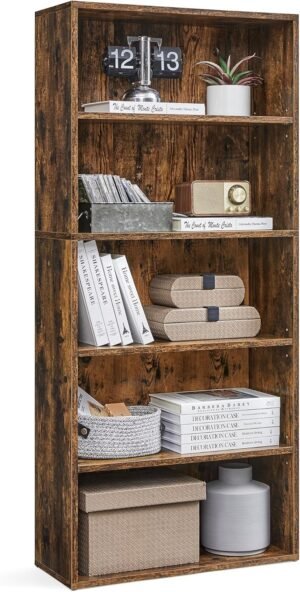 VASAGLE CUSTOS Collection – Bookshelf, 5-Tier Bookcase, Book Shelf, Open Storage Shelf, 9.4 x 23.6 x 52.5 Inches, for Living Room, Home Office, Dining Room, Rustic Brown ULBC165X01