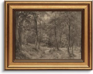 Gold Framed Wall Art Vintage Canvas Wall Art Nature Charcoal Landscape Path Forest Artwork Prints Picture for Living Room Bedroom Farmhouse Bathroom Office Decor, 8×10