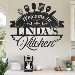 Personalized Kitchen Metal Sign, Farmhouse Kitchen Signs Cabinet Decor, Custom Name Plaque, Metal Cabinet Wall Art, Vintage Home Wall Art for Dining Room, Restaurant