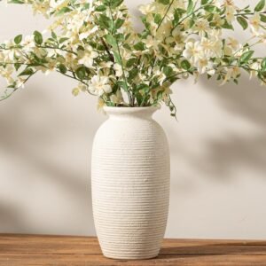 Ceramic Flower Vase, 12.5″ Large Rustic Farmhouse Vases Home Decor Tall Pottery Decorative Pampas Vase for Table Living Room Entryway Mantel Bookshelf Bedroom Bathroom Kitchen – W
