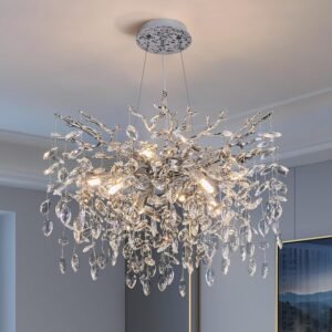 Modern Tree Branch Crystal Chandelier Luxury Silver Crystal Pendant Lighting 23.6″ Contemporary 8-Light Chandeliers for Dining Room Kitchen Bedroom Living Room