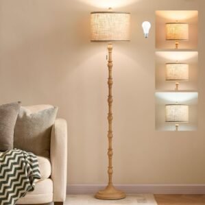 63.5” Floor Lamps for Living Room, Farmhouse Floor Lamp for Bedroom with 3 Color Temperatures, Vintage Standing Lamps for Living Room, Living Room Light, Chain Switch, Bulb Included, Cream