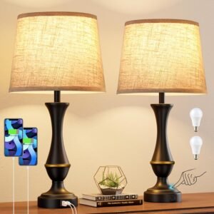 Seealle Upgraded Touch Lamps for Night Stands Set of 2 – Bedside Lamps with USB C+A, 3 Way Dimmable for Bedroom Living Room End Tables Office