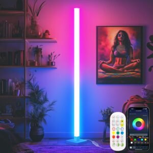 Flupuro ICRGB Corner Floor Lamp, DIY Floor Lamp with Music Sync and 16 Million Colors, Color Changing Standing Floor LED Lights for Bedroom Living Room Decor, Ambient Mood Lighting Gaming Accessories