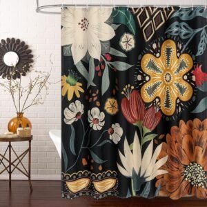 MitoVilla Boho Floral Shower Curtain, Spring Tropical Leaves Fabric Cloth Shower Curtains for Chic Elegant Bathroom Decor, Modern Farmhouse Abstract Colorful Flower Shower Curtain, 72×72