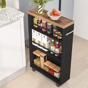 Tribesigns Slim Storage Cart, Rolling Narrow Kitchen Cart on Wheels for Small Place, 4-Tier Slide Out Slim Utility Cart Skinny Laundry Cart with Handle for Kitchen, Bathroom, Laundry