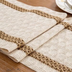 Niviy Boho Table Runner for Summer Home Decor 72 Inches Long Farmhouse Macrame Table Runner Cotton Linen Woven Table Runners for Fall Dining Table Decoration, Beige & Brown