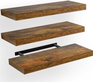 AMADA HOMEFURNISHING Floating Shelves, Wall Shelves for Bathroom/Living Room/Bedroom/Kitchen Decor, Decor Shelf with Invisible Brackets Set of 3, Rustic Brown – AMFS07V