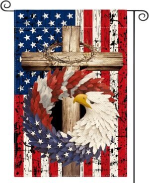 AVOIN colorlife Patriotic Stars and Stripes Eagle Wreath Garden Flag 12×18 Inch Double Sided Outside, USA 4th of July Memorial Day Independence Day Watercolor Yard Outdoor Decoration