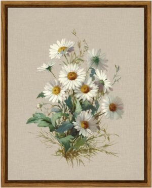 VIYYIEA Framed Wall Art Decor for Living Room, Canvas Wall Art Prints, Vintage Pictures Decor Flower Painting Bedroom, Home Decor Aesthetic Gifts for Friends or Family – Daisy Bunch, 10L x 8W