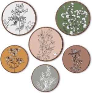 Barydat 6 Pieces Boho Plant Wall Art Decor Wooden Boho Farmhouse Rustic Bohemian Wall Hanging for Bedroom Living Room Office (Retro,8 Inch, 10 Inch)