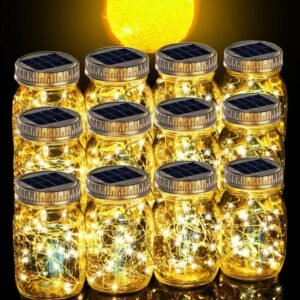 Cooo 12 Pack Gifts for Him Her Solar Lanterns Outdoor Waterproof Upgraded Crystal Glass Solar Mason Jar Lights 30 LED 215% Larger SolarPanel（Just a Little More,Get Double The Delight-Warm White）