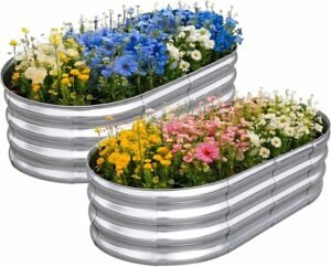 TATAANTY Galvanized Raised Garden Bed for Outdoor: 4X2X1ft Durable Metal Vegetable Plant Container Kit – Oval Planter Box for Gardening Flower Trough （2 Pack）