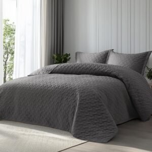 Bedsure Quilts Queen Size – Grey Bedspreads Queen Size with Basket Weave Pattern, Soft Quilt Bedding Set, Lightweight Comforter Set Coverlet for All Seasons with 2 Pillow Shams (90″ x 96″)