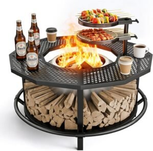 Fire Pit Surround Tabletop – 360° Fire Pit Guard for Solo Stove Bonfire & Ranger, Portable Protective Barrier for Wood Burning Fire Pits Up to ⌀21″, UV-Resistant Outdoor Fabric (Firepit Not Included)