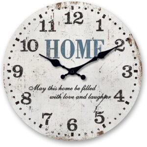 Retro Farmhouse Wooden Wall Clocks Battery Operated 10 Inch Kitchen Wall Clock Home Sign Wall Decor Silent Non Ticking Wall Clock for Living Room Bedroom Decor