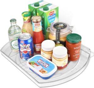 Lazy Susan Turntable for Refrigerator, Square Turntable Organizer for Fridge Cabinet, Pantry, Countertop | 16.5″ x 11.1″ (Rectangle 1 Pack – Clear)