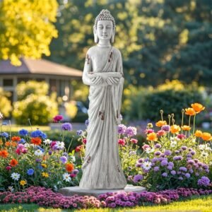 42″ Extra-Large Buddha Outdoor Statue with Birdfeeder, Tall Zen Meditative Buddha Figures, Durable Weatherproof MGO Sculpture for Garden, Patio, Yard, Porch or Indoor Home Decor