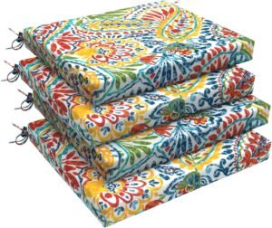 LVTXIII Outdoor Chair Cushions, Water Repellent Patio Furniture Cushions Outdoor Square Chair Pads with Ties for Dining Chairs and Garden Furniture Decoration, 18.5″x16″x2″ Set of 4, Paisley Multi
