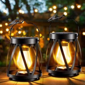 GARPAR Solar Lights Outdoor Waterproof, Upgraded Metal Outdoor Lantern, Brighter Auto On/Off 18H Hanging Solar Lights for Outside Garden Yard Patio Decor, Mother’s Day Gift for Mom Grandma 2 Pack