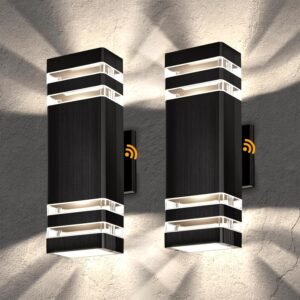Outdoor Wall Lights 2-Pack – Modern Patio Wall Light Fixture, Dusk to Dawn Outside Lights for House, Up & Down Outdoor Sconce, Waterproof Outdoor Light Fixtures, Front Porch, Garage Lights
